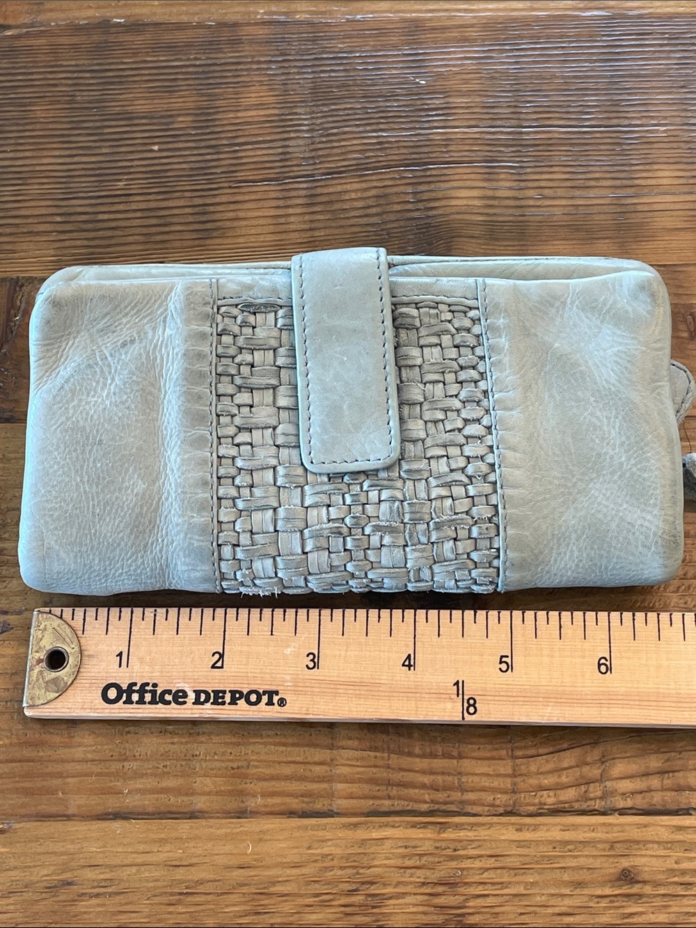 Leather Woven Detail Women's Wallet - Light Gray